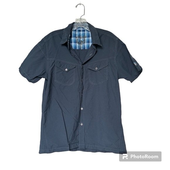 Kuhl Stealth Hiking Button Down Short Sleeve Shirt in Blue Size M - Picture 2 of 9